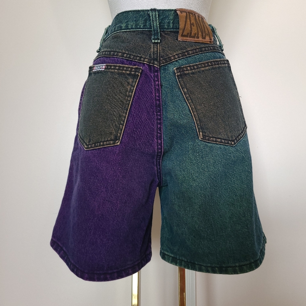 ZENA - Vintage Colourblock Highwasted  Jean Shorts - Size 3